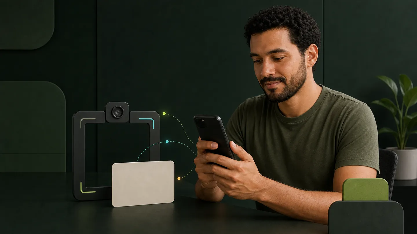 Pessoa preparando celular e documento para uma verificação de identidade