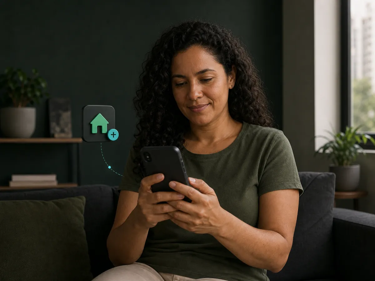 Pessoa adulta usando o navegador do celular em casa