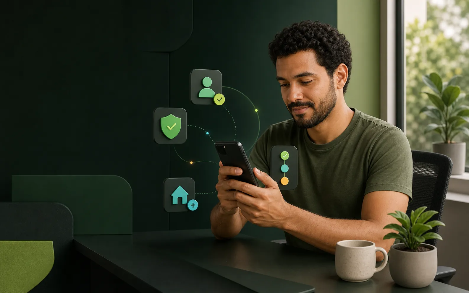 Pessoa adulta consultando no celular um guia de acesso, pagamentos e segurança